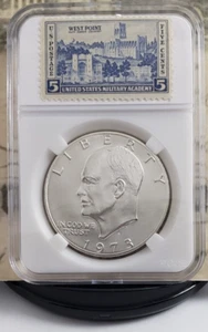 1973-S Eisenhower Silver Business Strike Dollar with US Stamps - Nice! W2 - Picture 1 of 10