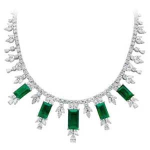 95.76 Ct Syn Zambian Emerald Tennis Necklace 925 Fine Silver Glamorous Jewelry - Picture 1 of 10