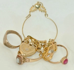 14K Yellow Gold Floral Heart Charm Holder w/8 Vintage Various Charms 8.5 Grams - Picture 1 of 11