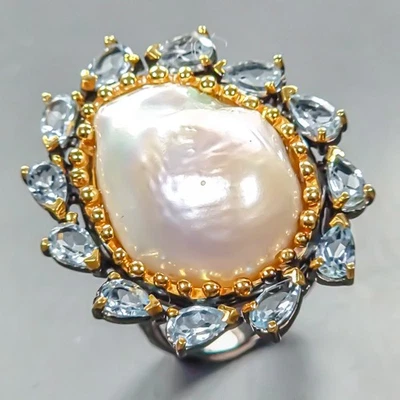 Драгоценные камни кольцо натуральный барокко жемчуг 925 пробы размер 7,5 /R447923 - Изображение 1 из 4