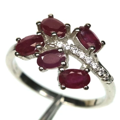 Thai Handmade 925 Sterling Silver Red Ruby & Zircon Jewelry Ring Size 6 - Image 1 of 4