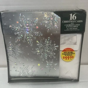 Paper magic group Christmas cards holiday greeting silver snowflakes 16 new Box - Picture 1 of 7