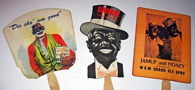 ТРИ (3) ПК лот винтажный 1920-х черный американский мотив вручную вентиляторы - превосходное состояние товара - Изображение 1 из 3