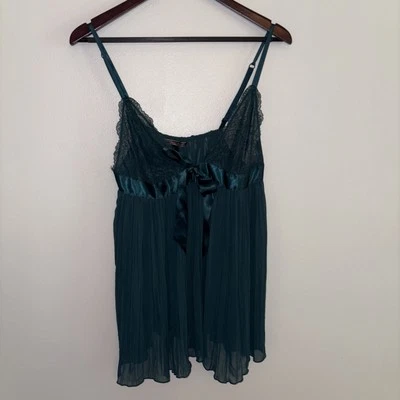 Vestido Top Babydoll Victoria's Secret Verde Chifón/Encaje Lencería Negligee Talla XL Foto 1 de 4