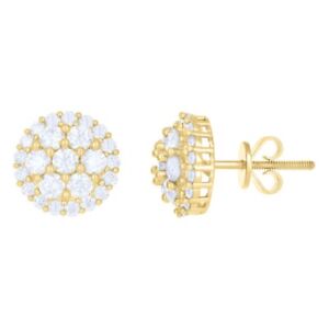 10k Yellow Gold Round Cut Moissanite 10.5mm Cluster Circle Stud Earrings 1.5 Ct