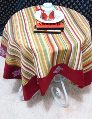 Colorful Embroidered Polyester Square Tablecloth Xmas 35"Checked Red trimmed - Image 1 of 4