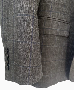 RALPH LAUREN Blazer 48S Brown Blue Windowpane Wool Silk Linen Sport Coat Jacket - Picture 1 of 15