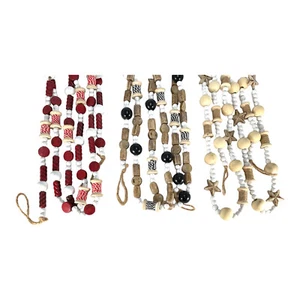 Red Black and Brown Spools of Thread Wood Christmas Garland 6 Feet Long Set of 3 - Picture 1 of 4