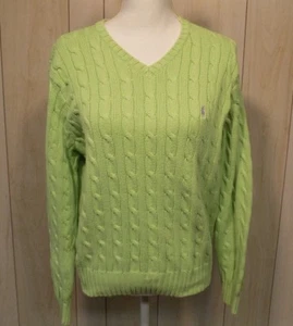 Polo Ralph Lauren Cable Knit V Neck Sweater Size M Long Sleeves Green - Bild 1 von 5