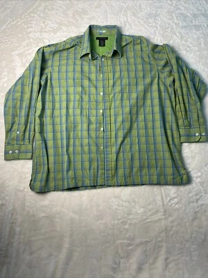 Men’s J. Ferrari Casual Plaid Green/Blue Button Down Shirt Size 2XL Long Sleeve - Image 1 of 4