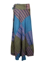 Boho Maxi Wrap Skirt Colorful Hippie Patchwork Cotton Stripes Wrap Around Skirts