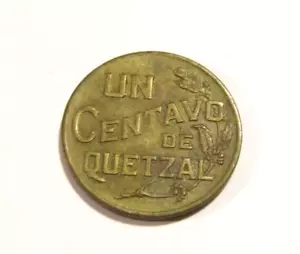 Guatemala 1944 1 Un De Quetzal Centavo Coin - Picture 1 of 6