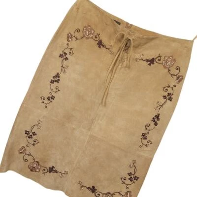 Falda para mujer Danier de gamuza genuina bordada de cuero talla 10 floral marrón Foto 1 de 4