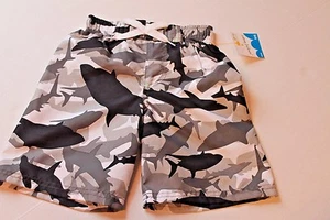 Boy Size 4 Jumping Beans Black Shark Swimsuit Trunks Sharks Swimwear Bottoms NEW - Picture 1 of 2