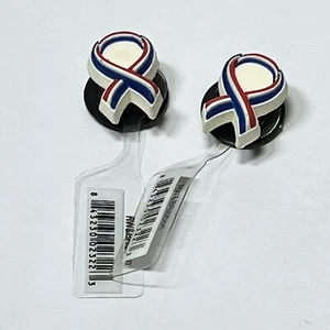 Lot of 2 Crocs Jibbitz Shoe Charms Red White Blue Support / Awareness Ribbon NEW - Picture 1 of 5