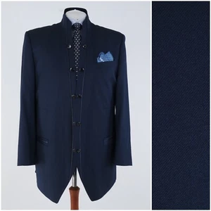 Mens Bandhgala Nehru Blazer 48R UK Size TZIACCO Blue Wool Sport Coat Jacket - Picture 1 of 12