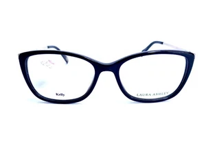 New Laura Ashley Black Cat Eye Frame Eyeglasses Silver Temples Kelly 52 16 135 - Picture 1 of 8