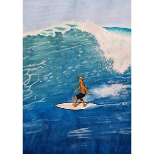 Seascape Painting Surfing Painting Ocean Art Original Art Watercolor Painting - Picture 1 of 5
