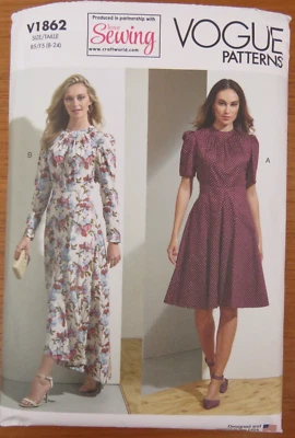 Vogue V1862 Sewing Pattern Ladies Semi Fit Nipped Waist Flared Skirt Puff sleeve - Image 1 of 4