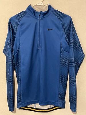 Nike Fit Dry Gray Tag 1/4 Zip Long Sleeve 3 Pockets Blue Cycling Jersey Men's S - Image 1 of 4