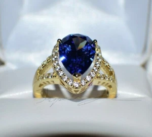 7.67 ct PREMIUM AAA TANZANITE & 36 DIAMONDS WEDDING GYPSY 14K Y GOLD PLATED 7. - Picture 1 of 12