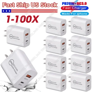 20W USB Type-C Wall Fast Charger PD Power Adapter For iPhone 14 12 13 15 XR Lot - Picture 1 of 9