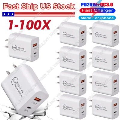 Lote de adaptador de corriente PD cargador rápido de pared USB tipo C de 20 W para iPhone 14 12 13 15 XR Foto 1 de 4