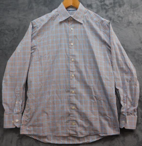 Eton Contemporary Dress Shirt Men's M 39 15.5Orange\Blue Plaid Convertible Cuff - Picture 1 of 12
