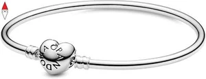 BRACCIALE DONNA ORIGINALE ARGENTO PANDORA CHIUSURA CUORE MISURA 19 - Imagen 1 de 3