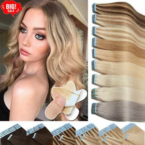 Extensiones de cabello semipermanentes con cinta pegamento invisible trama cabello humano indio - Imagen 1 de 121