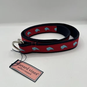 Vineyard Vines Buffalo marineblau rot D-Ring Gürtel Medium neu mit Etikett - Bild 1 von 4