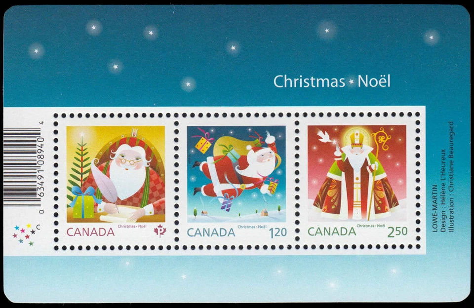 Sello de Canadá #2796 - Santa (2014) $4,55 Hoja de recuerdo de 3 sellos (2769a, 27... Foto 1 de 1