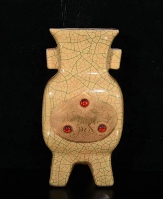 Vaso bottiglia fiori 3 gambe gemma intarsiata porcellana forno 9,4'' vecchia dinastia Song Gem - Immagine 1 di 4