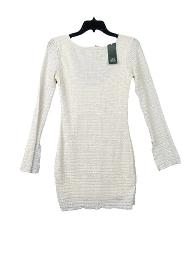 OFF WHITE Abito donna Wild Fable XXS bianco sporco tubino midi manica lunga con cravatta dietro