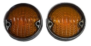 2-Vintage amber Glass Lens with Chrome Bezel 1920s/1930s Cadillac- Pierce-Arrow - Foto 1 di 8