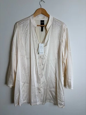 Blusa con botones Eileen Fisher Charmeuse de seda elástica, talla 2X, nueva con etiquetas Foto 1 de 4