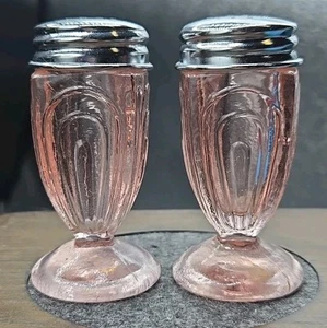 Pink Arch Depression Style Glass Salt & Pepper Set 3" Inch Pair Reproduction  - Picture 1 of 5