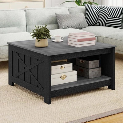 Farmhouse Coffee Table w/Storage Rustic Wood Cocktail Table Living Meeting Room - Image 1 of 4