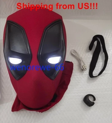 US!!! Deadpool 3 Casco Máscara Prendas para la cabeza Iluminar Ojos Movibles Anillo Control Remoto Foto 1 de 4