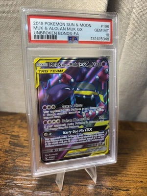 2019 POKEMON SUN & MOON UNBROKEN BONDS #196 FULL ART/MUK & ALOLAN MUK GX PSA 10 - Image 1 of 4