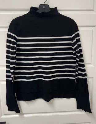 Suéter Mediano ZARA Para Mujer Negro Blanco Rayas Cuello Alto Largo Slv Tejido Usado en Excelente Condición A7 Foto 1 de 4