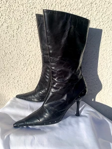 SAURO EDEL Stiletto High Heel Stiefel ECHT LEDER Nieten Dekor schwarz Gr. 36 - Bild 1 von 10