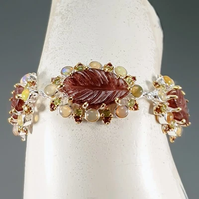 GEM 45 ct+ Natural Strawberry Quartz Bracelet 925 Sterling Silver 6.75"/BR13833 - Image 1 of 4