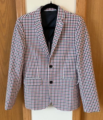 J.Crew Crewcuts Ludlow Two Button Gingham Plaid Blazer 14 Blue Red - Image 1 of 4