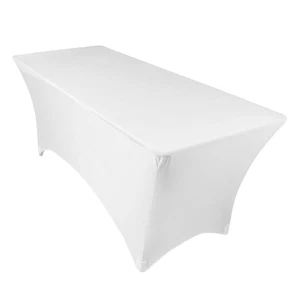 4 6 8 pies Rectangular Ajustado 48 72 96 pulgadas Blanco Spandex Mantel Tela Lino - Imagen 1 de 7