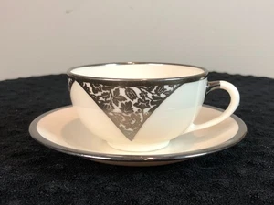 Antique LENOX White Porcelain Tea Cup & Saucer with Silver Overlay - Picture 1 of 12