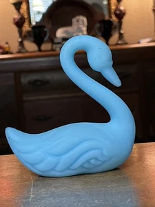 4"x4" 1.75" Fenton Blue Satin Glass Swan Figurine - Picture 1 of 9
