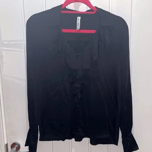 MNG Mango Black Silk Feel Top With Frill - Size S - Blouse - Picture 1 of 4