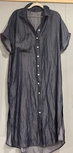 NWT Cupshe Size XL Women's Denim Short Sleeve Button Down Cover Up Long Dress - Picture 1 of 5
