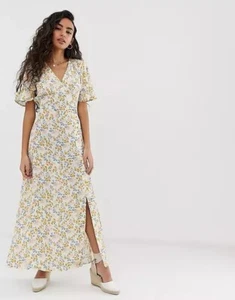 NEW MISS SELFRIDGE PETITE BUTTON UP FRONT FLORAL TEA MAXI DRESS SUMMER UK 10 - Picture 1 of 3